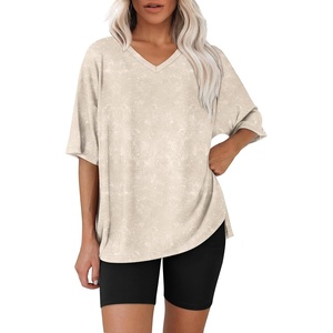 image:imageWIHOLL 2 Piece Lounge Sets for Women Summer Oversized Tshirts Biker Shorts Casual Airport Vacation OutfitsDye Tie Apricot