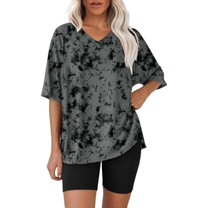 image:imageWIHOLL 2 Piece Lounge Sets for Women Summer Oversized Tshirts Biker Shorts Casual Airport Vacation OutfitsDye Tie Black
