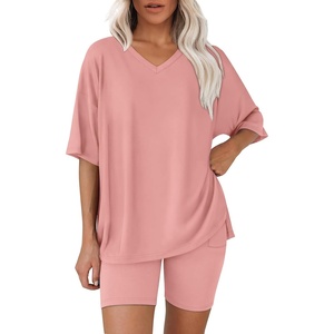 image:imageWIHOLL 2 Piece Lounge Sets for Women Summer Oversized Tshirts Biker Shorts Casual Airport Vacation OutfitsPink