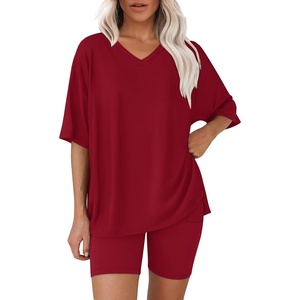 image:imageWIHOLL 2 Piece Lounge Sets for Women Summer Oversized Tshirts Biker Shorts Casual Airport Vacation OutfitsWinered