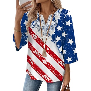 image:imageWIHOLL 34 Length Sleeve Womens Tops Boho V Neck Lace Shirt Trendy Blouses Dressy Casual Vacation Clothes S3XL05  Flag