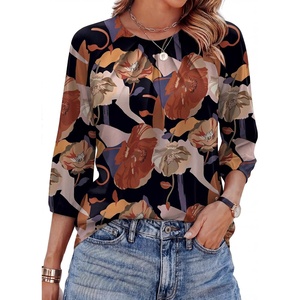 image:imageWIHOLL 34 Length Sleeve Womens Tops Pleated Front Crew Neck Blouses Dressy Casual Business Casual Spring Summer Shirts S3XL08  Floral Print
