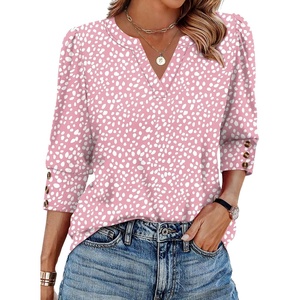 image:imageWIHOLL 34 Length Sleeve Womens Tops with Button Cuffs Dressy Casual V Neck Summer Outfits Early Fall Fashion Spring Clothes02  Pink Leopard Print