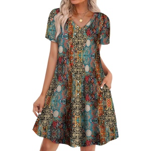 image:imageWIHOLL Boho Summer Dresses for Women Casual Loose T Shirt Dress with Pockets Beach Vacation Outfits S4XL01boho Multicolor