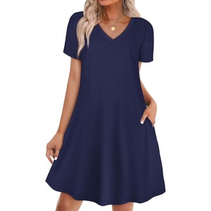 image:imageWIHOLL Boho Summer Dresses for Women Casual Loose T Shirt Dress with Pockets Beach Vacation Outfits S4XL03navy Blue