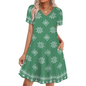 image:imageWIHOLL Boho Summer Dresses for Women Casual Loose T Shirt Dress with Pockets Beach Vacation Outfits S4XL04green Snowflake