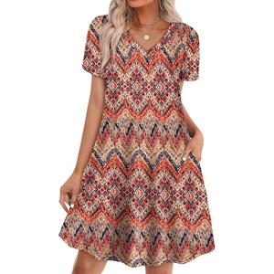 image:imageWIHOLL Boho Summer Dresses for Women Casual Loose T Shirt Dress with Pockets Beach Vacation Outfits S4XL04orange Ethnic