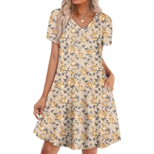 image:imageWIHOLL Boho Summer Dresses for Women Casual Loose T Shirt Dress with Pockets Beach Vacation Outfits S4XL05khaki Floral