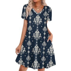 image:imageWIHOLL Boho Summer Dresses for Women Casual Loose T Shirt Dress with Pockets Beach Vacation Outfits S4XL05navy Ethnic
