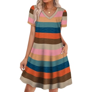 image:imageWIHOLL Boho Summer Dresses for Women Casual Loose T Shirt Dress with Pockets Beach Vacation Outfits S4XL06colorful Stripe