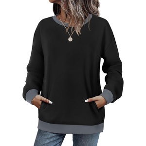 image:imageWIHOLL Crewneck Sweatshirts Women Pockets Long Sleeve Tops Fall FashionBlack Grey