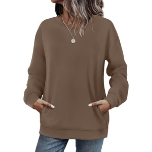 image:imageWIHOLL Crewneck Sweatshirts Women Pockets Long Sleeve Tops Fall FashionBrown Coffee