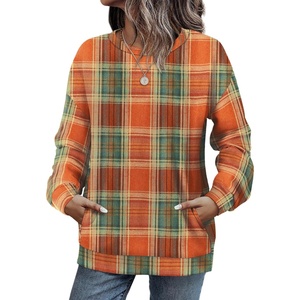 image:imageWIHOLL Crewneck Sweatshirts Women Pockets Long Sleeve Tops Fall FashionPlaid Caramel