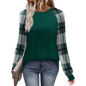 image:imageWIHOLL Long Sleeve Shirts for Women Color Block Raglan Tops Casual Crewneck Basic Tees Fall Clothes 2026 Fashion02  Green Plaid