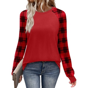 image:imageWIHOLL Long Sleeve Shirts for Women Color Block Raglan Tops Casual Crewneck Basic Tees Fall Clothes 2026 Fashion02  Red Plaid