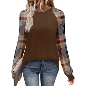 image:imageWIHOLL Long Sleeve Shirts for Women Color Block Raglan Tops Casual Crewneck Basic Tees Fall Clothes 2026 Fashion03  Brown Plaid