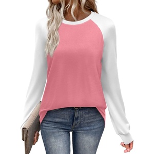 image:imageWIHOLL Long Sleeve Shirts for Women Color Block Raglan Tops Casual Crewneck Basic Tees Fall Clothes 2026 Fashion05  Coral Pink