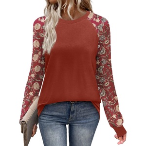 image:imageWIHOLL Long Sleeve Shirts for Women Color Block Raglan Tops Casual Crewneck Basic Tees Fall Clothes 2026 Fashion05  Red Floral