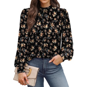 image:imageWIHOLL Long Sleeve Shirts for Women Mock Neck Tops Pleated Front Blouses Dressy Casual Spring Fall Clothes 2026 Fashion01  Rose Floral
