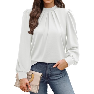 image:imageWIHOLL Long Sleeve Shirts for Women Mock Neck Tops Pleated Front Blouses Dressy Casual Spring Fall Clothes 2026 Fashion04  White