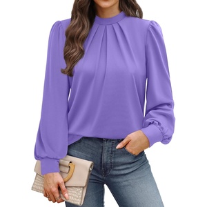 image:imageWIHOLL Long Sleeve Shirts for Women Mock Neck Tops Pleated Front Blouses Dressy Casual Spring Fall Clothes 2026 Fashion11  Purple
