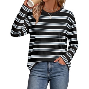 image:imageWIHOLL Long Sleeve Shirts for Women Stripe Tops Loose Oversized Fall OutfitBlack White Blue