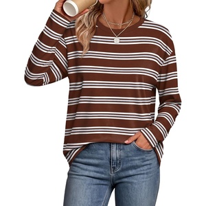 image:imageWIHOLL Long Sleeve Shirts for Women Stripe Tops Loose Oversized Fall OutfitBrown White Blue