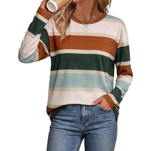 image:imageWIHOLL Long Sleeve Shirts for Women Stripe Tops Loose Oversized Fall OutfitCaramel Green