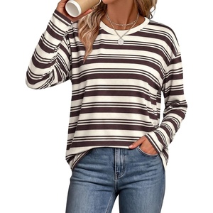 image:imageWIHOLL Long Sleeve Shirts for Women Stripe Tops Loose Oversized Fall OutfitCoffe White Apricot