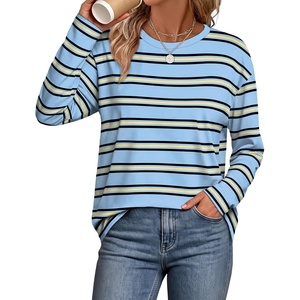 image:imageWIHOLL Long Sleeve Shirts for Women Stripe Tops Loose Oversized Fall OutfitLight Blue Black