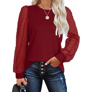 image:imageWIHOLL Long Sleeve Shirts for Women Tops Tunic Fall Trendy Crew Neck ClothesRed