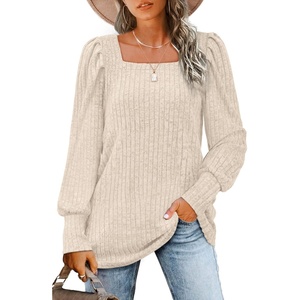 image:imageWIHOLL Long Sleeve Shirts for Women Trendy Casual Square Neck Tops Lightweight Sweaters02cream