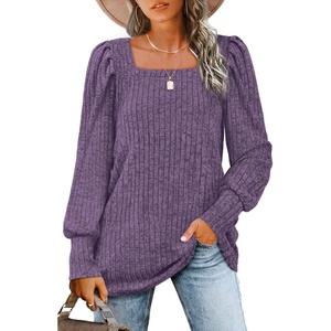 image:imageWIHOLL Long Sleeve Shirts for Women Trendy Casual Square Neck Tops Lightweight Sweaters04purple
