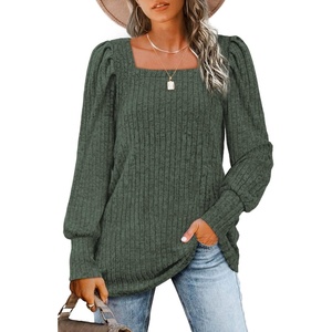 image:imageWIHOLL Long Sleeve Shirts for Women Trendy Casual Square Neck Tops Lightweight Sweaters06green
