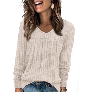 image:imageWIHOLL Long Sleeve Shirts for Women V Neck Lightweight Sweaters Casual Tunic Tops Outfits Fall Fashion Clothes 202602  Beige