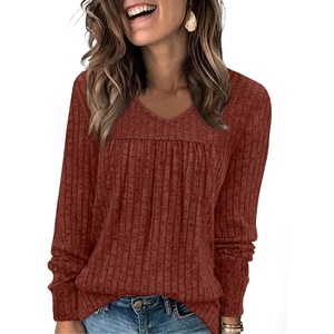 image:imageWIHOLL Long Sleeve Shirts for Women V Neck Lightweight Sweaters Casual Tunic Tops Outfits Fall Fashion Clothes 202603  Caramel