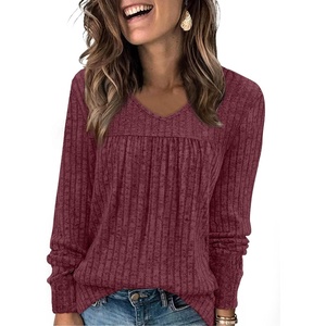 image:imageWIHOLL Long Sleeve Shirts for Women V Neck Lightweight Sweaters Casual Tunic Tops Outfits Fall Fashion Clothes 202607  Purple Red