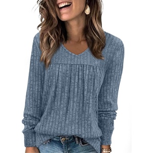 image:imageWIHOLL Long Sleeve Shirts for Women V Neck Lightweight Sweaters Casual Tunic Tops Outfits Fall Fashion Clothes 202608  Light Blue