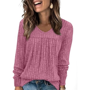 image:imageWIHOLL Long Sleeve Shirts for Women V Neck Lightweight Sweaters Casual Tunic Tops Outfits Fall Fashion Clothes 202609  Hot Pink