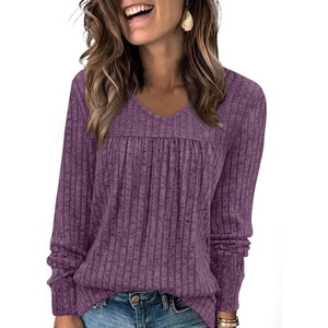 image:imageWIHOLL Long Sleeve Shirts for Women V Neck Lightweight Sweaters Casual Tunic Tops Outfits Fall Fashion Clothes 202609  Purple