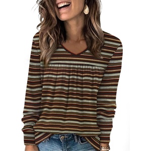 image:imageWIHOLL Long Sleeve Shirts for Women V Neck Lightweight Sweaters Casual Tunic Tops Outfits Fall Fashion Clothes 202611  Orange Stripes