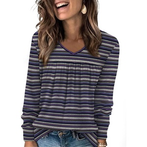 image:imageWIHOLL Long Sleeve Shirts for Women V Neck Lightweight Sweaters Casual Tunic Tops Outfits Fall Fashion Clothes 202612  Purple Blue Stripes