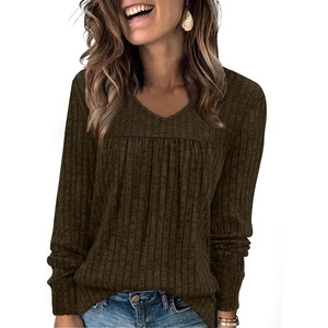 image:imageWIHOLL Long Sleeve Shirts for Women V Neck Lightweight Sweaters Casual Tunic Tops Outfits Fall Fashion Clothes 202613  Dark Brown