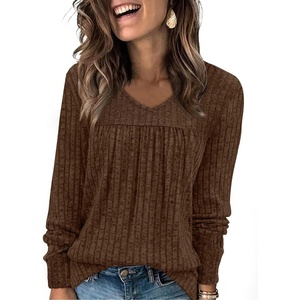 image:imageWIHOLL Long Sleeve Shirts for Women V Neck Lightweight Sweaters Casual Tunic Tops Outfits Fall Fashion Clothes 202614  Mocha Brown