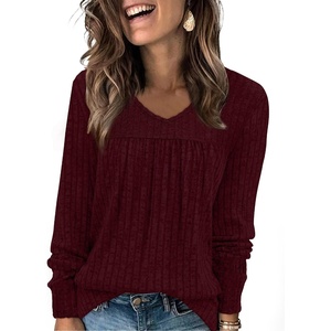 image:imageWIHOLL Long Sleeve Shirts for Women V Neck Lightweight Sweaters Casual Tunic Tops Outfits Fall Fashion Clothes 202615  Maroon