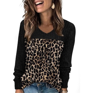 image:imageWIHOLL Long Sleeve Shirts for Women V Neck Lightweight Sweaters Casual Tunic Tops Outfits Fall Fashion Clothes 202617  Leopard Print