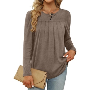 image:imageWIHOLL Long Sleeve Tunic Tops for Women Fashion T Shirts for Girls Curved Hem Coffee XL