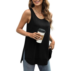 image:imageWIHOLL Loose Fit Tank Tops for Women Scoop Neck Summer Side Split Sleeveless Shirts 2026 FashionAblack