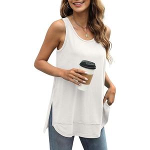 image:imageWIHOLL Loose Fit Tank Tops for Women Scoop Neck Summer Side Split Sleeveless Shirts 2026 FashionBwhite