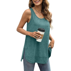 image:imageWIHOLL Loose Fit Tank Tops for Women Scoop Neck Summer Side Split Sleeveless Shirts 2026 FashionC0 Pine Green